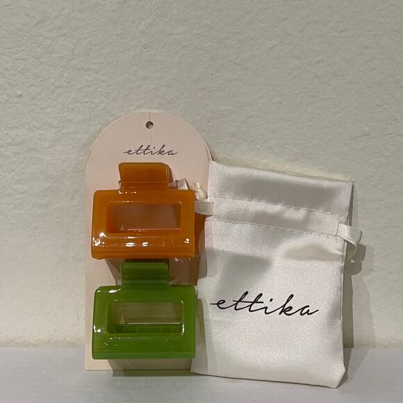 Ettika Revolve Gabriella Hair Claw Clips Mini Small 2 Pack In Green Orange - Picture 9 of 9